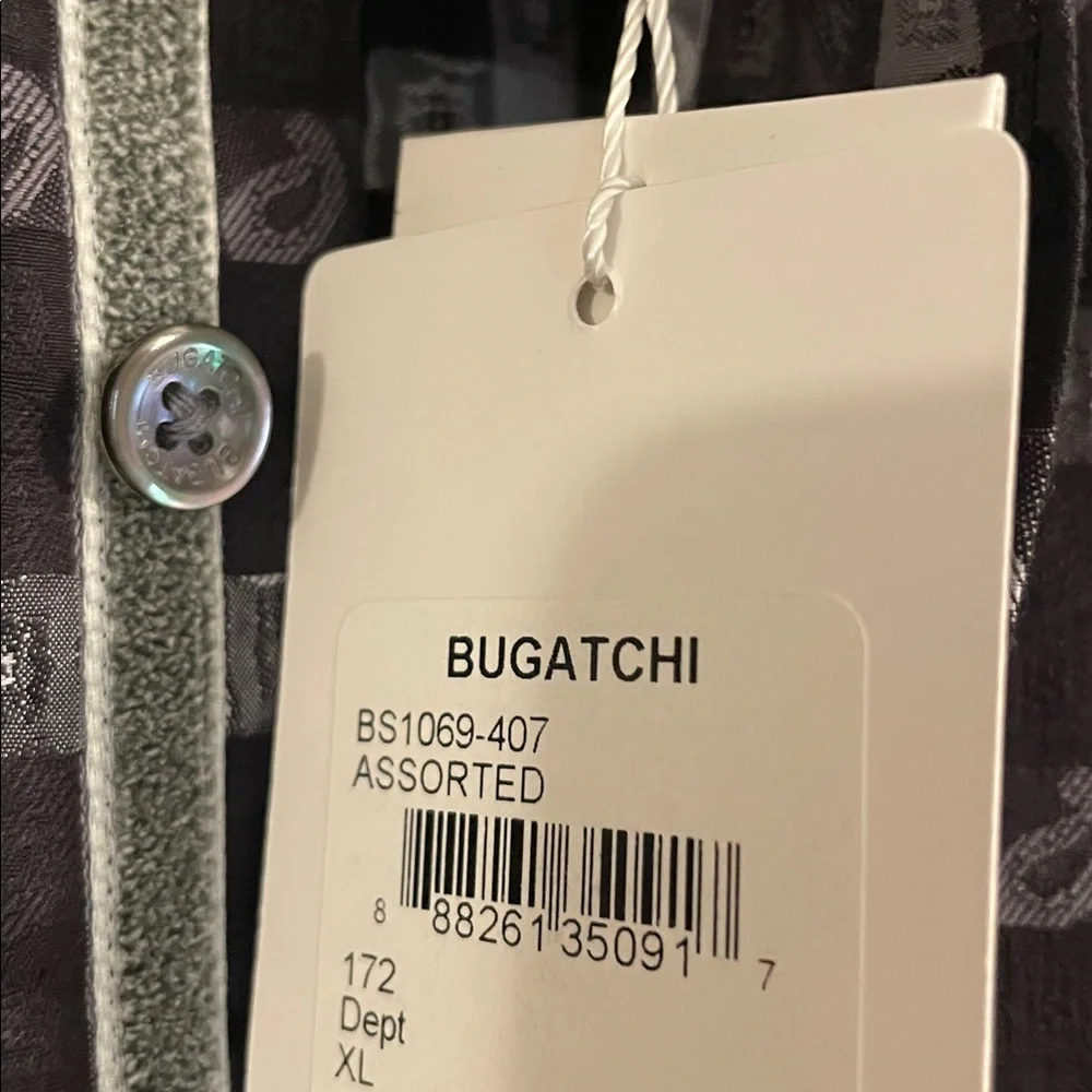 Bugatchi Black and Gray Checked Button-Up Shirt NWT XL - Picture 3 of 3